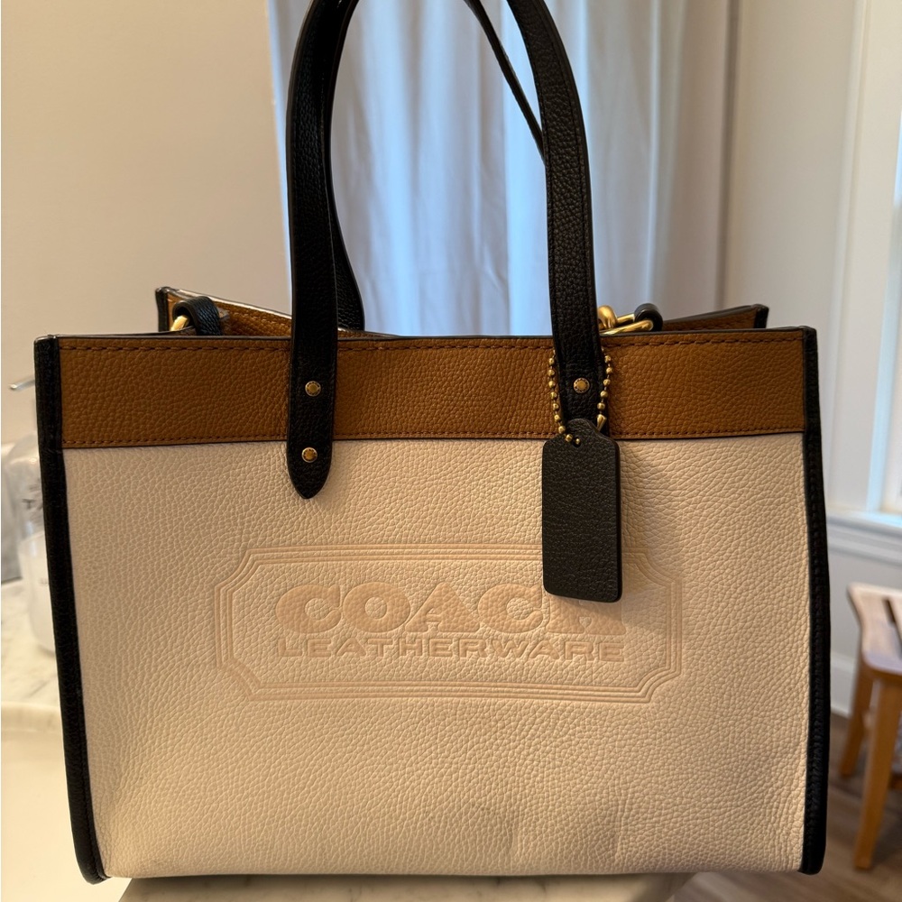Coach Cream and Tan Structured Tote Bag